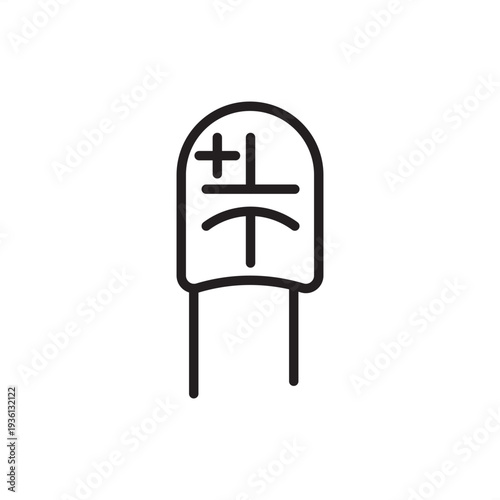 Tantalum capacitor icon. A standard polarized component design with a curved plate and positive terminal marker. Ideal for electronic circuit schematics, engineering diagrams, and technical projects.