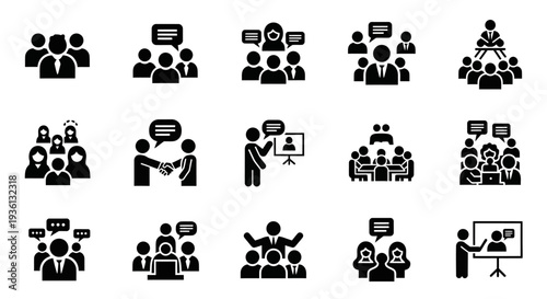 Human interaction icon set, social behavior icons for corporate and web design.