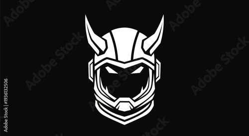 Helmeted figure illustration on black