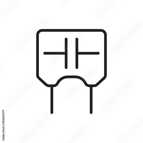 Non-polarized capacitor icon. A standard rectangular component body with parallel plates and dual terminal leads. Ideal for electronic circuit schematics, engineering diagrams, and technical projects.