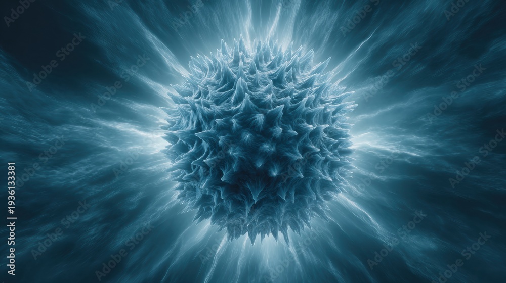 Fototapeta premium Immune Defense Barrier Dissolving Tumor Particles in a Blue Energy Field During a Biological Response Process