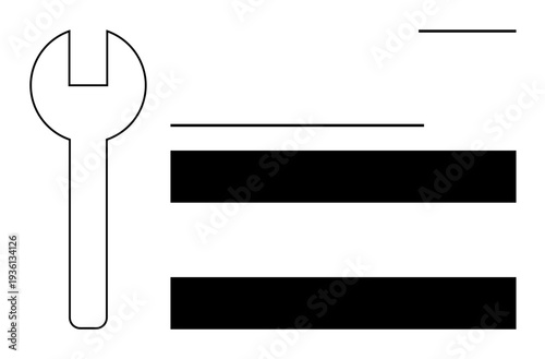Wrench with parallel horizontal bars and minimalistic design. Ideal for repair service, technical support, maintenance, engineering, construction, customization, and innovation. Simple flat metaphor