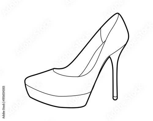 Platform stiletto pump women heel single line pair. High sole sexy dress footwear for party, fashion show, performance. Technical illustration, CAD mockup, striking vector men unisex isolated style.