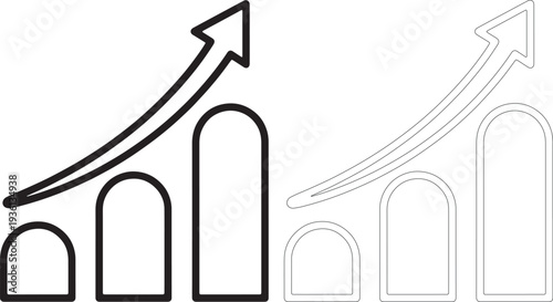 Black and white bar chart with upward trending arrow