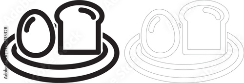 Black silhouette of breakfast plate with egg and toast