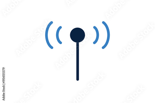 Radio antenna vector flat icon for signal transmission and wireless broadcasting. Modern vector flat illustration of antenna tower for telecom and network coverage.