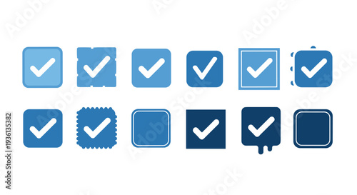 A collection of blue checkmark icons on a white background