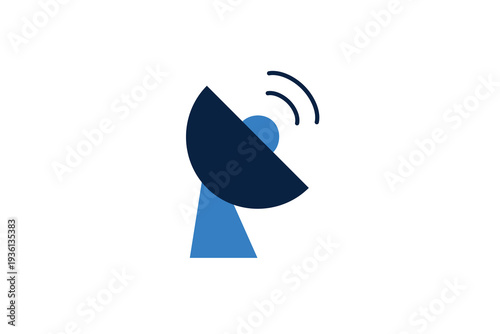 Satellite dish vector flat icon for wireless signal and broadcast communication. Modern vector flat illustration of antenna for transmission and telecom connectivity.