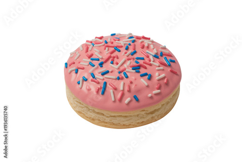Pink Frosted Donut with Sprinkles Isolated on Transparent Background Sweet Dessert Concept