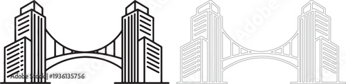 Two black and white line of a bridge symbol architecture