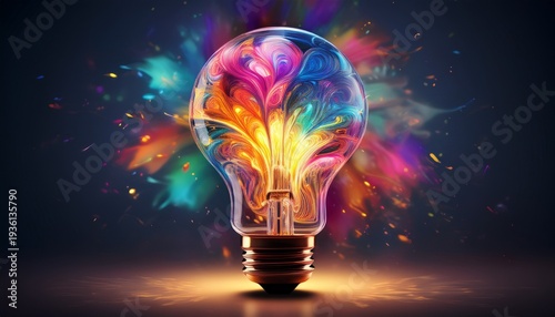 bright idea and creative thinking a colorful glowing lightbulb visualization of brainstorming generative ai