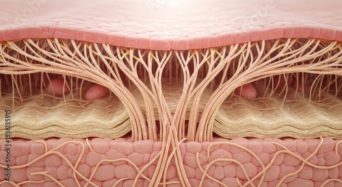 Collagen fiber network supporting skin structure dermatology anti aging concept