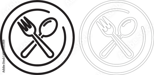 Black and white plate with crossed fork and spoon silhouette