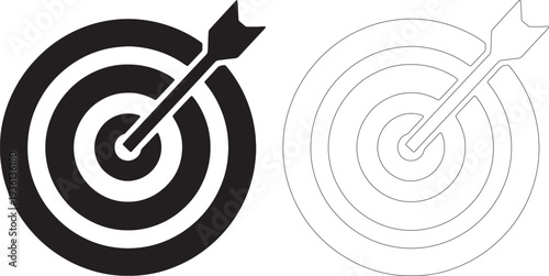 Black and white target with arrow hitting bullseye
