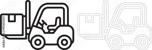 Line of forklifts with and without fill silhouette