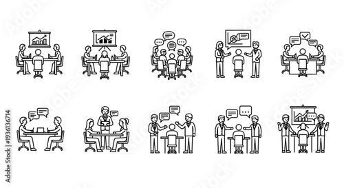 Human interaction icon set, social behavior icons for corporate and web design.