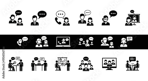 Human interaction icon set, social behavior icons for corporate and web design.