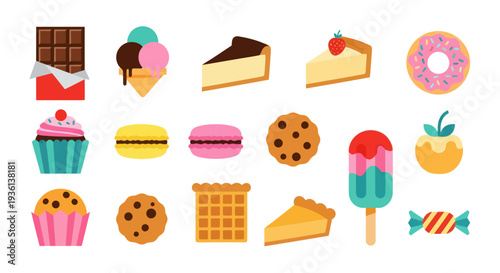 Assorted dessert collection on white background