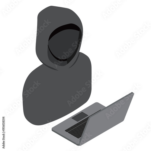 ハッカーとパソコン・アイソメトリック