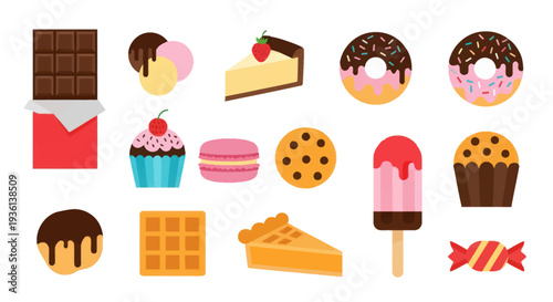 Assortment of desserts in flat vector style