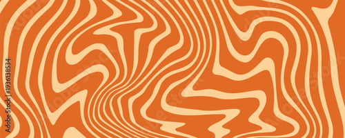 Retro caramel line background. Salted caramel liquid desert texture. Wavy swirl candy pattern for poster, cover, banner, pamphlet. Orange hippie wallpaper inPrint