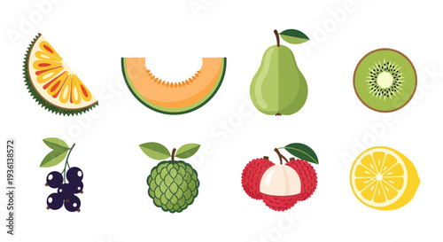 Assortment of fresh fruits in a flat design