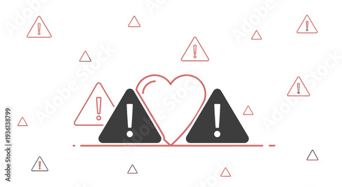 Warning Signs Around Heart Symbol - Danger in Love Concept