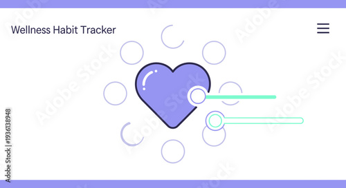 Wellness Habit Tracker App UI Design with Heart Icon and Progress Circles