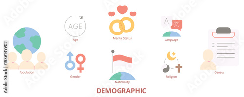 Demographic Flat Banner Web Icon Set Vector Illustration