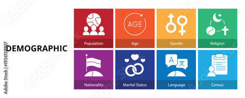 Demographic Glyph Solid Banner Web Icon Set Vector Illustration