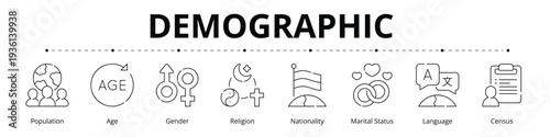 Demographic Line Banner Web Icon Set Vector Illustration