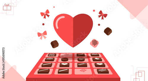 Valentine's Day Chocolate Box with Heart and Bows - Sweet Gift Concept