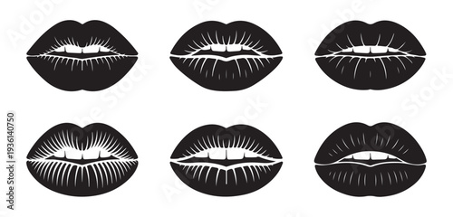 Six varied lip icons with crisp detailing perfect for beauty and fashion branding projects