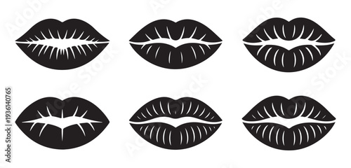 Six stylish lip icons featuring diverse shading for beauty and fashion applications