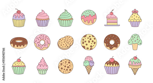 Colorful dessert assortment illustration