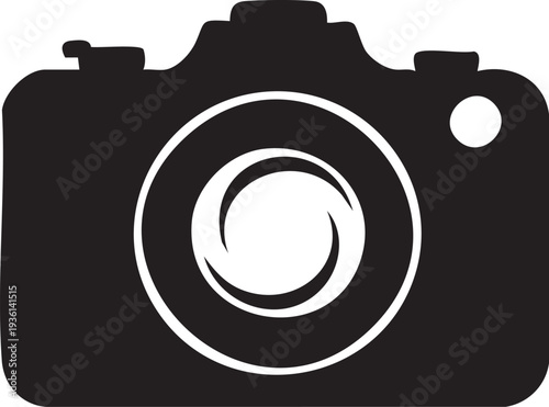 Photo camera icon vector digital illustration symbol button lens technology equipment black design