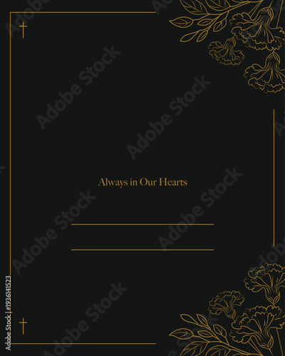 vintage background with golden ornament for funeral invitation.