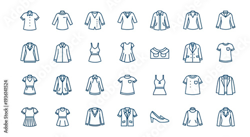 Clothing icons set various garments