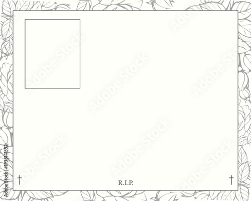 illustration of an abstract background for funeral invitation. photo frame. flowers 