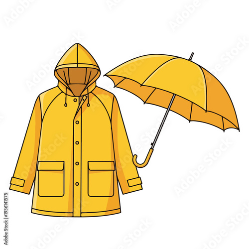 Yellow Raincoat and Umbrella Illustration.
