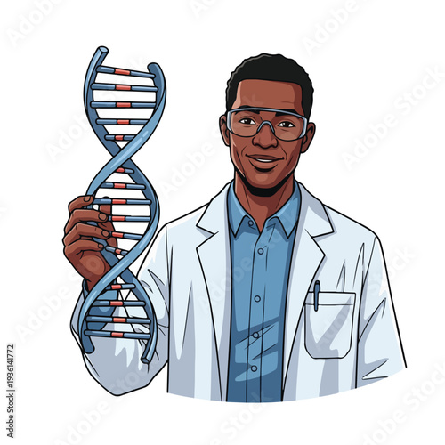 Scientist Holding DNA Double Helix Model.