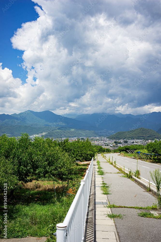 Naklejka premium 夏の山梨県甲州市の街並み
