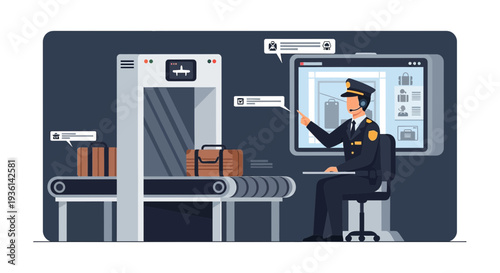 Airport security officer checking luggage on x-ray scanner screen at checkpoint