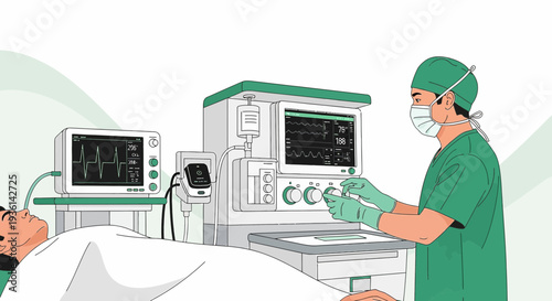 Anesthesiologist Monitors Patient During Surgery with Advanced Medical Equipment