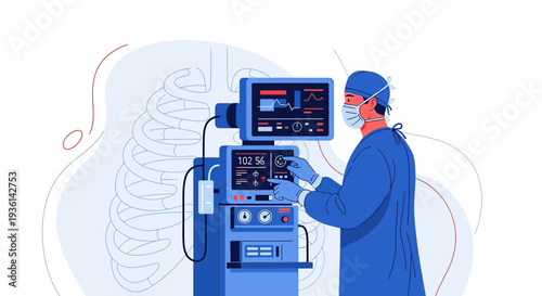 Anesthesiologist operating anesthesia machine during surgery