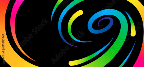 Swirl Spiral Vortex Pattern. Abstract Dynamic Color Gradient Line Whirlpool Effect. 3D Vibrant Swirling Vortex Background. Neon Light Wave Effects and Dynamic Comic Circular Motion.