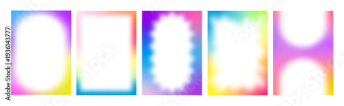 Color Gradient Frames. Cute Kid Fun Background. Decorative Blur Transparent Borders with Rainbow Color Gradation. Vector Aura Glow Frames for Y2K Posters, Kid Parties and Holi Festival.