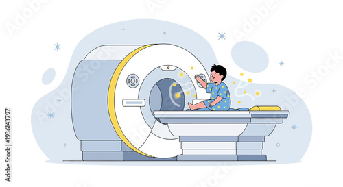 Child Patient Undergoing MRI Scan in Medical Facility, Futuristic Technology