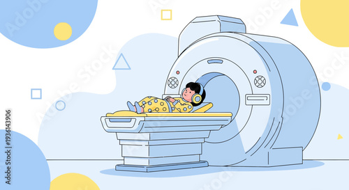 Child Undergoing MRI Scan in Modern Medical Imaging Machine