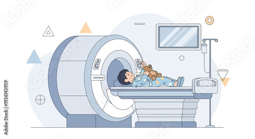Child Undergoing MRI Scan with Teddy Bear for Comfort